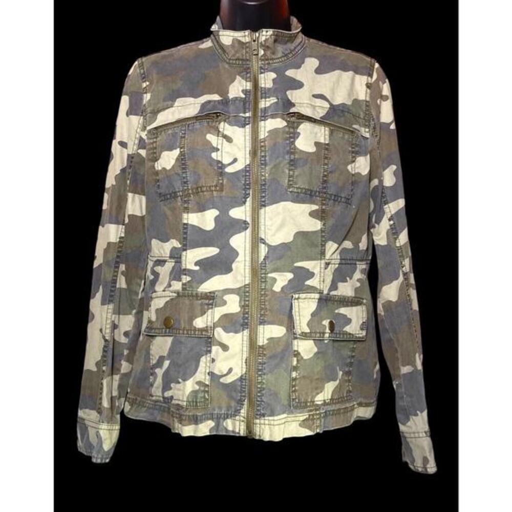 Casion Boutique Womens Camouflage Zip Up Jacket ￼Front‎ Pockets Size Small